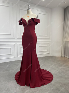 Ragazze sirena con spalle scoperte vino rosso Crepe <span class=keywords><strong>abiti</strong></span> da <span class=keywords><strong>damigella</strong></span> d'onore da <span class=keywords><strong>sposa</strong></span> personalizzati - Product Image 2