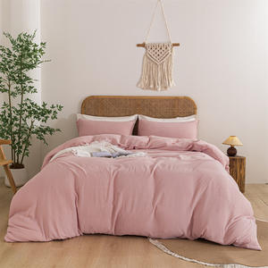 Housse <span class=keywords><strong>de</strong></span> couette en <span class=keywords><strong>gaze</strong></span> double couche en <span class=keywords><strong>coton</strong></span> pur <span class=keywords><strong>de</strong></span> couleur unie sur mesure, ensemble <span class=keywords><strong>de</strong></span> literie 3 pièces, respirant, taies d'<span class=keywords><strong>oreiller</strong></span> - Product Image 4