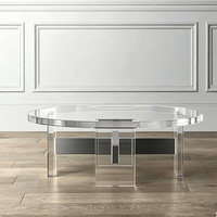 Table basse ronde moderne en acrylique transparent avec pieds en acier inoxydable pour salon, mobilier de maison, bureau, hôtel, café