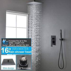 Sistema Doccia a Pioggia Completo Spazzolato con Soffione da Soffitto da 16 Pollici, Miscelatore a Tre Maniglie con Doppia Funzione e Massaggio a 2 Vie - Product Image 5