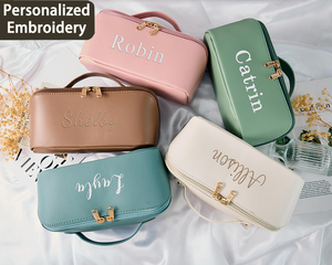 Borsa per il Trucco in Pelle Personalizzata con Ricamo - Grande Capacità, Resistente all'Acqua, Regalo per Damigelle e <span class=keywords><strong>Natale</strong></span>, per Uso in Viaggio - Product Image 6