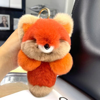 Porte-clés renard en peluche en fourrure de lapin Rex - 16 cm - Sportif, toutes saisons, doux et câlin, luxueux, mignon, breloque animale