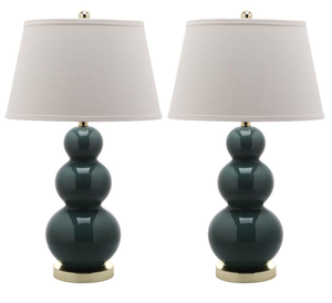 Double Gourd Blue Ceramic Table Lamp for Living Room with White Drum <b>Shade</b> Decor for Living Room Bedroom House Bedside - Product Image 4