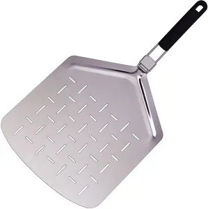 15X13 Inch Thép Không Gỉ Đục Lỗ Nướng Pizza Peel Xẻng Xẻng Với Tay Cầm TPR