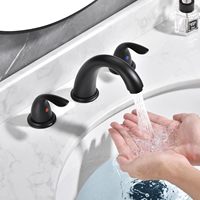 Robinet de salle de bain moderne à capteur sans contact en acier inoxydable de 8 po, à poser sur le plan - Robinet de lavabo noir mat à 2 poignées