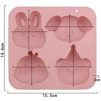 Moule à gâteau en silicone rose à 4 cavités, motif animaux de dessin animé (lapin, poussin, ours), moule de cuisson, moule à savon DIY