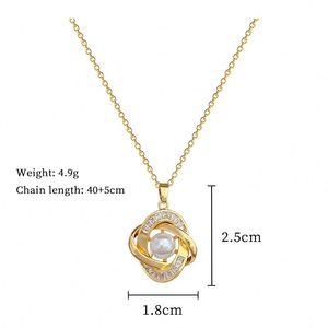 Stainless Steel Jewelry Set Non Fade Diamond Pearl Clover Pendant Necklace Earring for Women Clavicle <b>Chain</b> Choker Charm Jewelry - Product Image 4