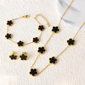 Set di Gioielli alla Moda in Offerta Speciale con <span class=keywords><strong>Quadrifoglio</strong></span> Portafortuna Placcato Oro 18K Conchiglia Double Face Collana Orecchini e Bracciale - Product Image 1