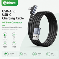 Câble USB2.0 vers USB C Biaze, angle droit 90 degrés, 2 m, câble de charge et de synchronisation de données tressé de type C pour téléphones et tablettes Android