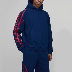 Navy Red <b>Gothic</b> Script <b>Hoodie</b> Sweatpants Side Print Custom Men Two Piece Tracksuit - Product Image 3