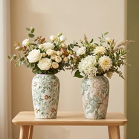 Nouveaux vases en céramique de style chinois rétro, luxe léger, en porcelaine bleue et blanche, motif de fleurs vertes effet glaçons, pour Pâques