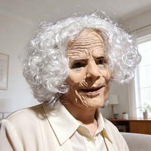 Maschera in lattice realistica da donna anziana con rughe dettagliate, texture della pelle autentica, tema divertente e scherzoso, a copertura totale del viso per oggetti di scena di Halloween - Product Image 5