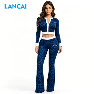 Lancai Custom Nylon <b>Tracksuits</b> for Women Cheetah Print Yoga Jacket Leggings Streetwear Workout Sets Women's Summer Clothes - Product Image 4