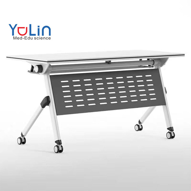 Foldable Conference Table Simple Patchwork Folding Rectangular Table With Universal Wheels Board Baffle Modern Desk