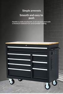 Chariot à outils mobile transfrontalier en bois massif noir, armoire à outils robuste, établi de réparation multifonctionnel à tiroirs multiples - Product Image 2