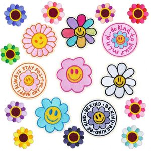 Custom Iron on Embroidered Colorful Smile Face Sun Flower Patches for Clothing Bag Decoration - Product Image 1