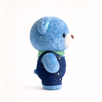 Peluche d'ours bleu en tissu doux, adorable ours avec pantalon à bretelles, peluche d'ours bleu personnalisée