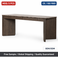 Bureau en marbre avec 2 tiroirs et pieds en dalle, bureau d'écriture en pierre pour bureau à domicile, bureau moderne avec structure en chêne pour maison et hôtel