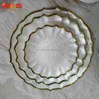 Plato de Cristal Transparente con Borde Dorado SMS, Plato Base Redondo de Cristal Transparente para Decoración de Mesa de Banquete de Boda, Plato de Cena de Cristal