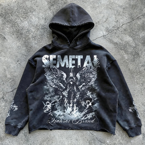 Custom French Terry 100% Cotton Graphic Hoodie 500gsm Heavy Weight Cropped Hoodie Oversized Acid Wash Pullover Hoodies <b>for</b> Men - Product Image 1