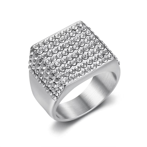 Bague Hip Hop étanche en acier inoxydable plaqué or avec zircone cubique étincelante, bijou de mode pour homme - Product Image 2