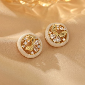 Sweet Dripping Oil Zircon Tulip Butterfly 925 <b>Silver</b> <b>Stud</b> <b>Earrings</b> Trendy Simple Style Genuine Gold Electroplating Women Gift - Product Image 6