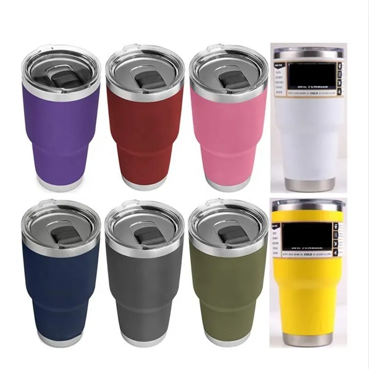 Powder Coating 30 Oz 20oz Stainless Steel Tumblers Double Wall 18/8 Insulated Coffee Tumbler cup With MagSlider lid/straw lid