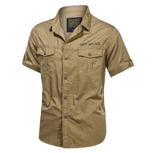 Camisa de Trabajo de Manga Corta para <span class=keywords><strong>Hombre</strong></span>, 100% Algodón, Antiarrugas, Transpirable, con Múltiples Bolsillos, Uniforme para Entrenamiento al Aire Libre - Product Image 4