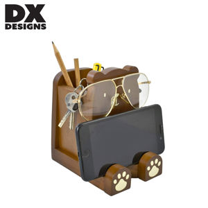 Organizador de Escritorio de Madera con Diseño de Oso DX Designs, Soporte Multifuncional para Teléfono y Portalápices con Soporte para Gafas y Gancho para Llaves - Product Image 3