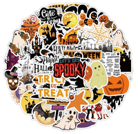50 Autocollants Décoratifs Imperméables en PVC Style Graffiti Nordique pour Halloween, pour Gobelets, Téléphones Portables, Étiquettes d'Emballage Transfrontalières pour les Fêtes