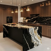 Meuble de cuisine moderne de luxe en marbre, sur mesure, en contreplaqué laqué, pour villas