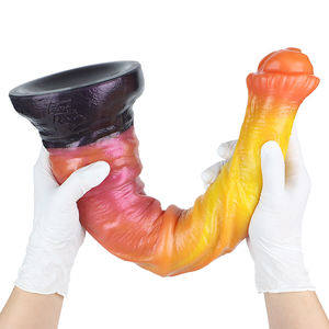17.4 inç parlak turuncu at yapay Penis 3 kalın halka stimülatörü yetişkin Anal g-spot silikon eller serbest hayvan çift katmanlı Penis - Product Image 4