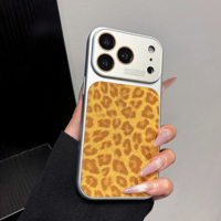 Coque de téléphone créative et tendance avec motif léopard électroplaqué, grande fenêtre et protection anti-chute pour iPhone 17 Pro Max/16/15/14/13