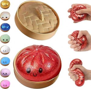 Boîte mystère de jouets anti-stress souple et compressible en pâte scintillante en forme de dumpling, avec panier vapeur - Entrepôt USA - Product Image 1