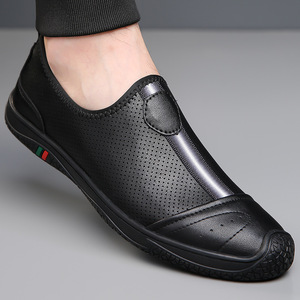 Chaussures bateau pour hommes en cuir véritable respirant, à enfiler, bout rond, doublure en mesh, semelle extérieure en caoutchouc, semelle intermédiaire en EVA - Product Image 3