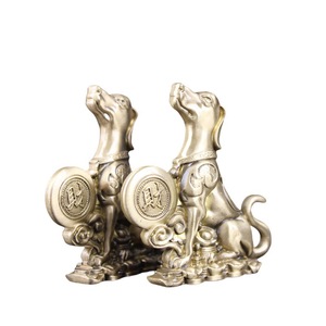 Ornement de chien porte-bonheur en laiton, 2 pièces, décoration Feng Shui pour bureau, maison, bureau, décoration du nouvel an chinois - Product Image 5