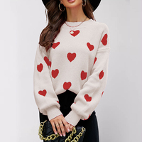 Expédition rapide Nouveauté 2026 Pull en maille pour femme, motif cœur mignon, manches longues, col rond, décontracté, grande taille, pour la Saint-Valentin