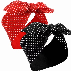 Sciarpa personalizzata per la testa da donna retrò 1940 <span class=keywords><strong>anni</strong></span> foulard Bandana fascia rossa nera con fiocco fascia per capelli Vintage con orecchie di coniglio - Product Image 1