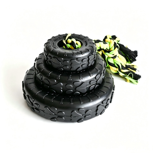 Jouet de traction pour chien en caoutchouc <span class=keywords><strong>noir</strong></span> avec corde en coton, jouet à mâcher indestructible résistant aux morsures pour toutes les races de chiens - Product Image 2