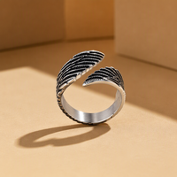 Bague Aile d'Ange en Acier Inoxydable pour Homme, Réglable, Motif Plumes, Style Biker Gothique Vintage, Anti-ternissement, Personnalisable OEM