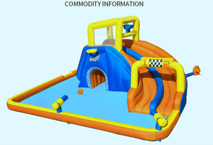 Parc aquatique <span class=keywords><strong>gonflable</strong></span> pour enfants <span class=keywords><strong>Bestway</strong></span> 53377 H2OGO 5,51m x 5,02m x 2,65m Super Speedway avec souffleur 220v, utilisation domestique, matériau PVC - Product Image 2