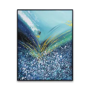 Reine handgemalte Leinwand Blue Sea Abstrakte Goldfolie Malerei Textur Ölgemälde Home Wand kunst