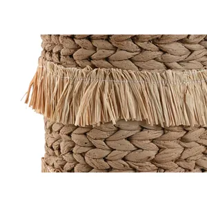 Ensemble de 2 jardinières en ciment et raphia, 23x22x25cm, hauteur 25cm, franges - Product Image 2