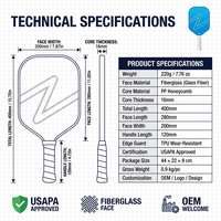 Pala de Pickleball de Fibra de Vidrio Aprobada por la USAPA, 220g, Núcleo de Panal de PP de 16mm, para Principiantes, Recreativa, Multiusos, con Mochila de Almacenamiento, OEM