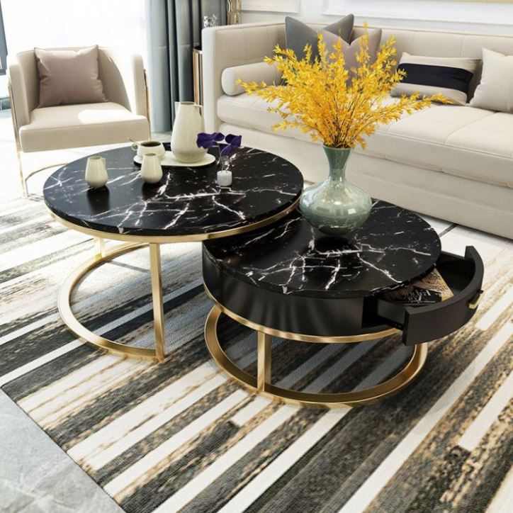 Karois — table basse en fer et or, petite table circulaire, style nordique, simple, pour salon, balcon, loisirs