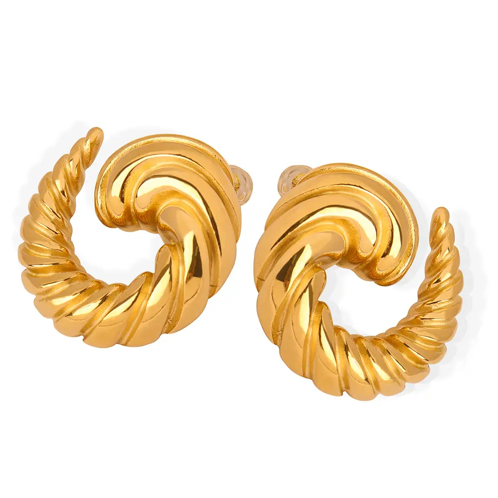 Schlussverkauf 18K Gold Edelstahl klobig Faden Bogen Horn Ohrring Spirale verdrehte Stiftschleife Ohrring wasserdichte farbige Ohrringe