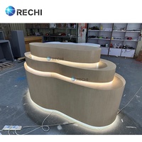 RECHI perlengkapan toko elektronik, aksesori ponsel, Meja penghitung Pop-up kayu dengan dudukan Riser dan Logo lampu untuk ponsel