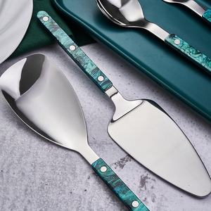 Juego de cubiertos de acero inoxidable con mango de mármol verde azulado, pulido a espejo, para el hogar, hotel, comedor occidental. - Product Image 3