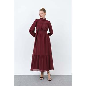 Women's Draped Detail High Neck <b>Dress</b> - 12613ELB - BURGUNDY - Product Image 1