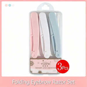 Yuzifei 3pcs Folding Eyebrow Razor Set Stainless Steel Safety Trimmer Slanted Blade Portable Grooming <b>Tools</b> Made China for Women - Product Image 6